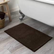 OHS Soft Microfibre Non-Slip Absorbent Noodle Chenille Bath Runner Mat Brown | Chocolate | 45 x 75cm