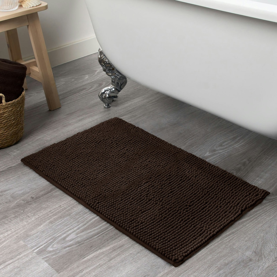 image 1 of OHS Soft Microfibre Non-Slip Absorbent Noodle Chenille Bath Runner Mat Brown | Chocolate | 45 x 75cm