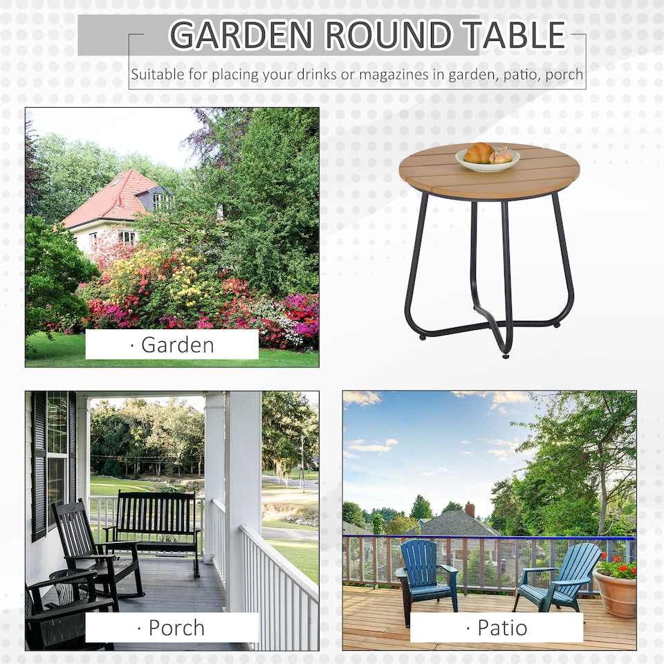 image 1 of Outsunny Round Outdoor Side Table Adjustable Leg Pads Natural Wood & Black | Brown | Natural wood and black | 49 x 49 x 48 cm