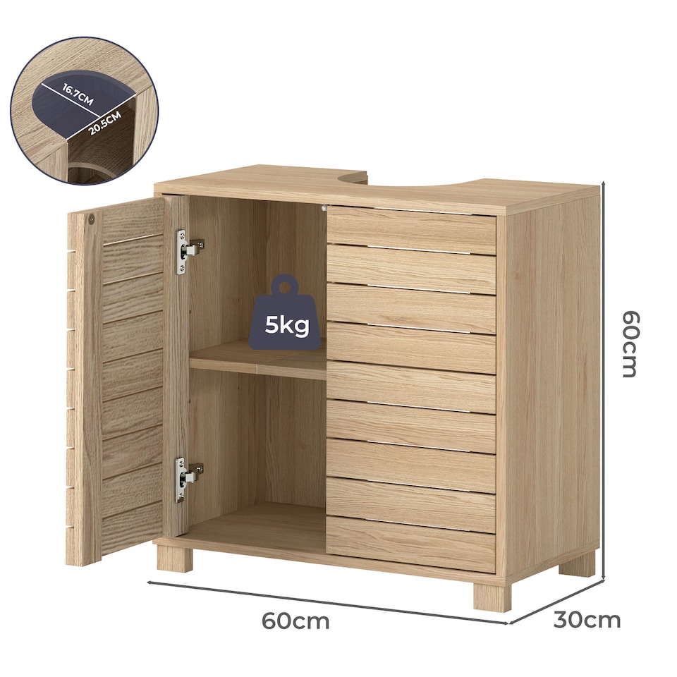image 1 of Levede 2 Door Oak Wooden Bathroom Under Sink Cabinet Basin Storage Vanity Unit