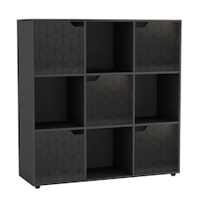 9-Cube Shelving Unit With Geo Doors - Square | Black | Black & Black | 1