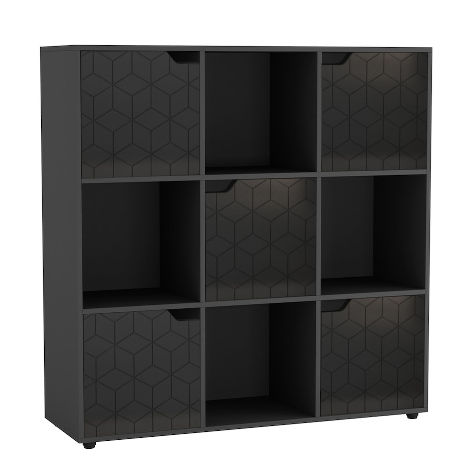 image 1 of 9-Cube Shelving Unit With Geo Doors - Square | Black | Black & Black | 1