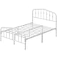 image 2 of Yaheetech 190 cm L × 135 cm W Modern Metal Bed Frame with Arched Headboard White