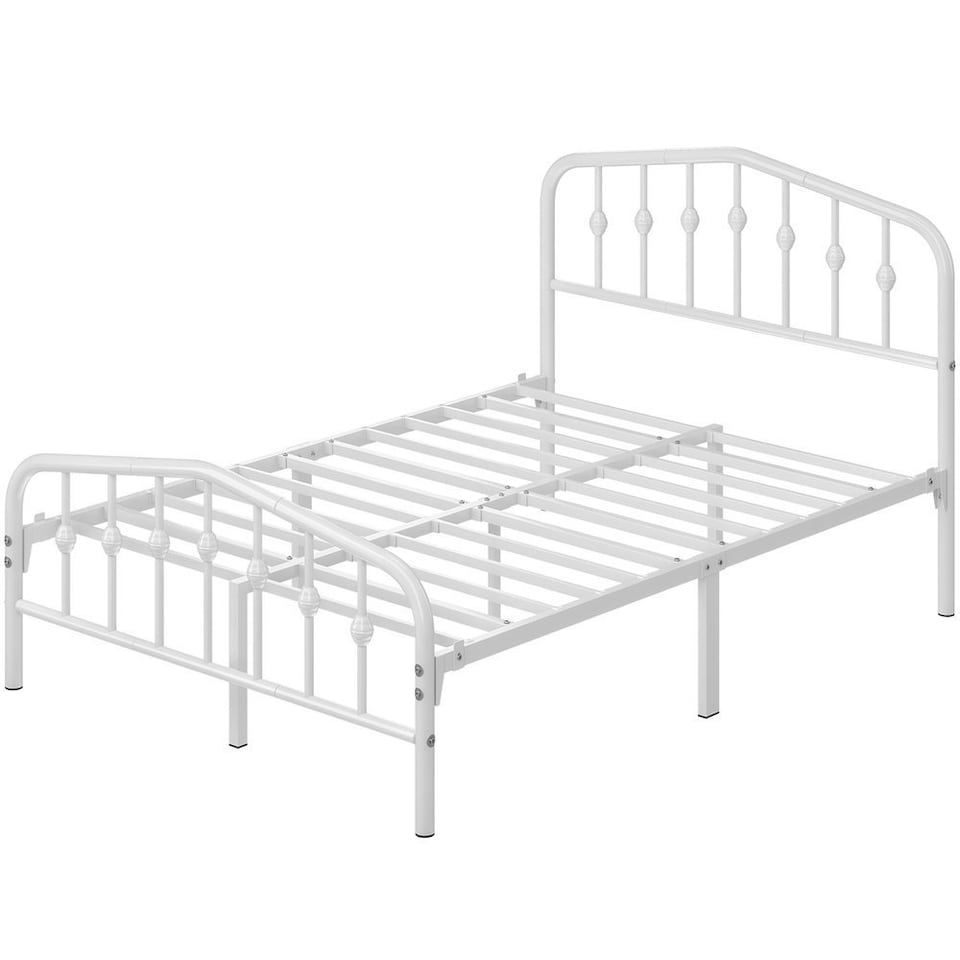 image 1 of Yaheetech 190 cm L × 135 cm W Modern Metal Bed Frame with Arched Headboard White