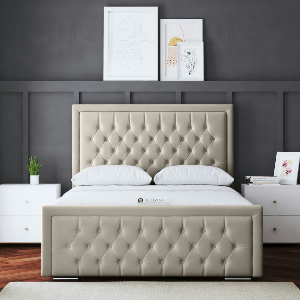 image 1 of Allegra Divan Bed with Upholstered Headboard - Beige - King / 5ft