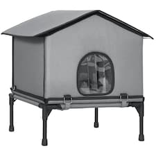 PawHut Outdoor Cat House, Waterproof Insulated Cat Kennel with Elevated Base, Cushion, Foldable Feral Kitty Shelter for Indoor Outdoor Kittens, Grey