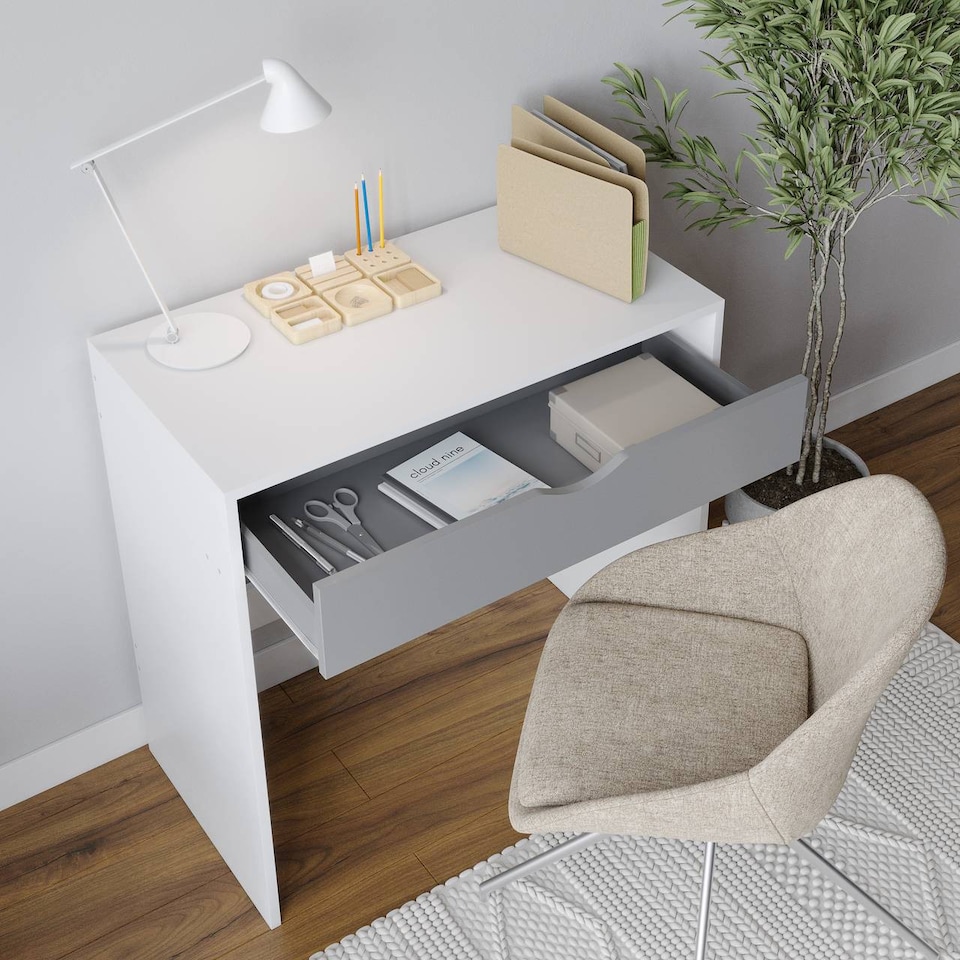 image 1 of 1 Drawer Dressing Table Console Desk, 75 x 40 x 75 cm | White | White & Grey | 9 x 42.5 x 77.5 | 1