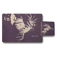 Set Of 12 Placemats And Coasters 11x8 And 3.7In Designer Artwork Wood Bottom