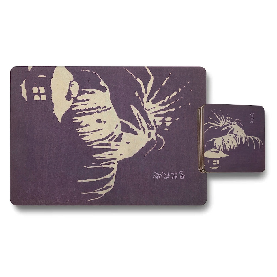 image 1 of Set Of 12 Placemats And Coasters 11x8 And 3.7In Designer Artwork Wood Bottom