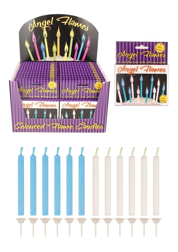 image 1 of Pack of 12 Blue and White Colour Angel Flames Candles for Boys Birthday