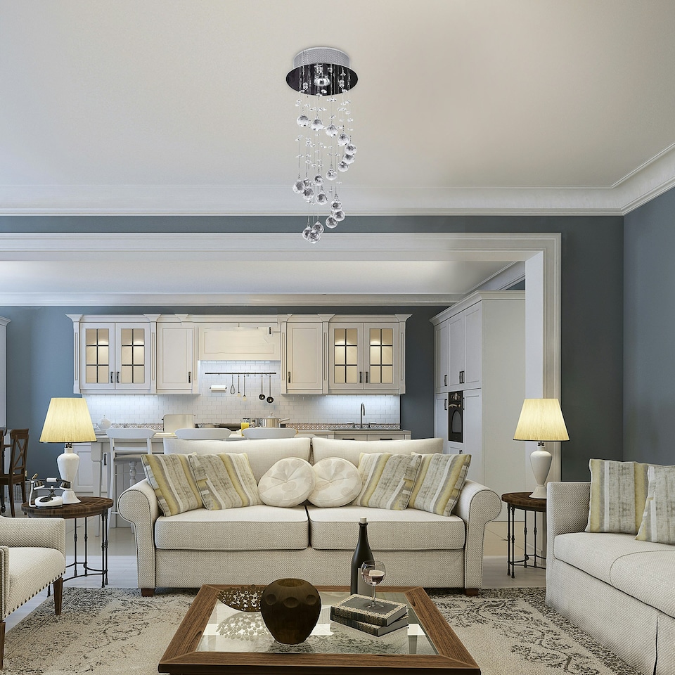 image 1 of HOMCOM Crystal Ceiling Light Chandelier Spiral Rain Drop Pendant Lamp Metal