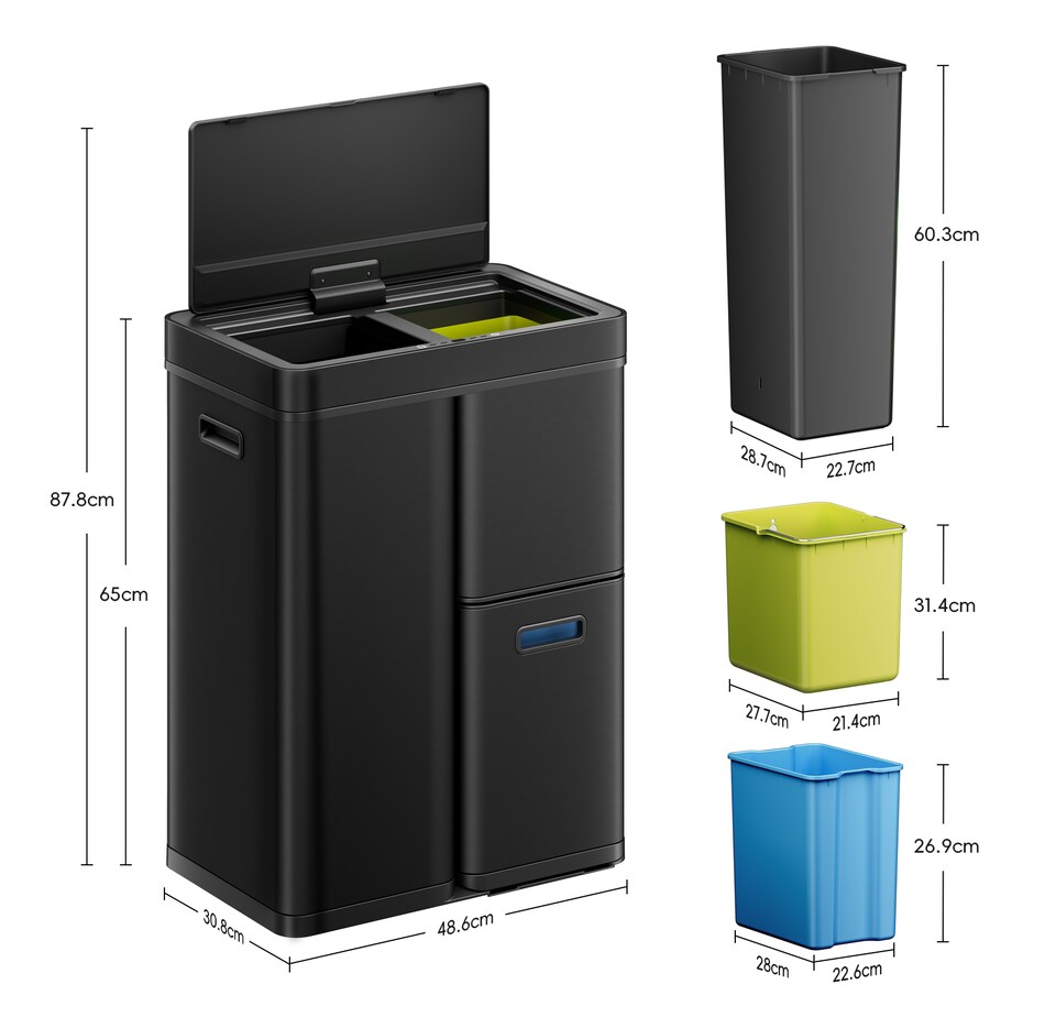 image 1 of Mirage Plus Recycling Sensor Bin 30&15&15L