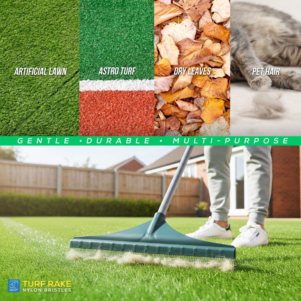 image 1 of Telescopic Artificial Grass Brush with Stainless Steel Handle Turf Rake and Garden Broom for Fake Lawns