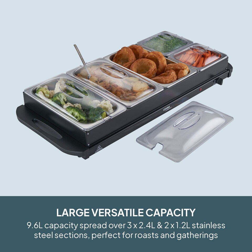 image 1 of Cooks Professional 5-Section Buffet Warmer 9.6L with Hotplate Function | Black | 5-Section