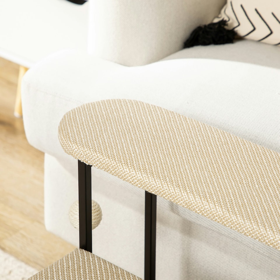 image 1 of PawHut Cat Stairs w/ Sisal Scratching Board, Hanging Ball, Steel Frame - Cream