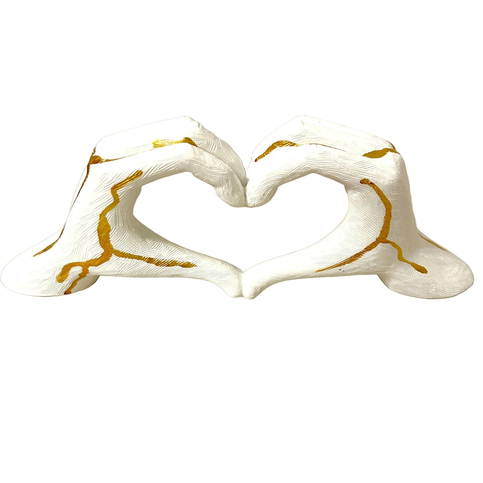 image 1 of Hands Love Gesture Sculpture White & Gold Colour Life-Size 26cm/10'' Expression of Appreciation & LoveValentine's Day I appreciate you love you Wedding Present