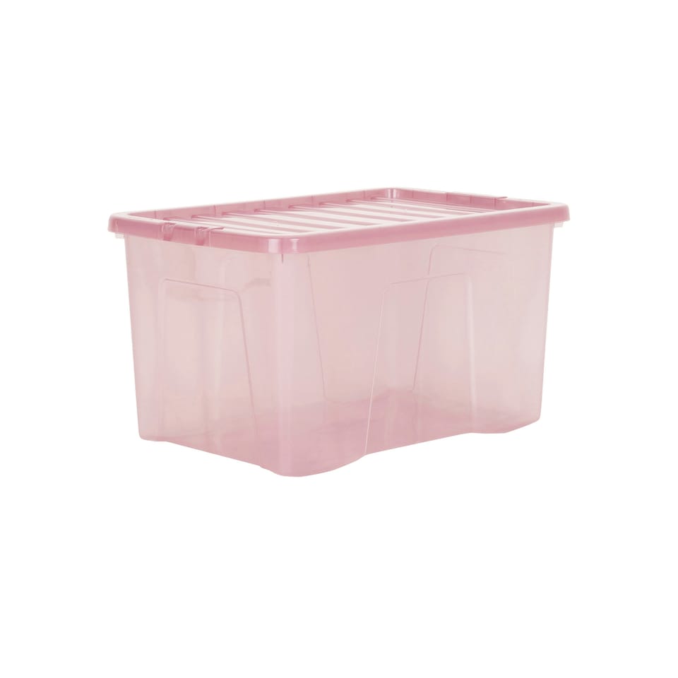 image 1 of Wham Crystal 5 x 60L Stackable Plastic Storage Boxes with Lids Pink