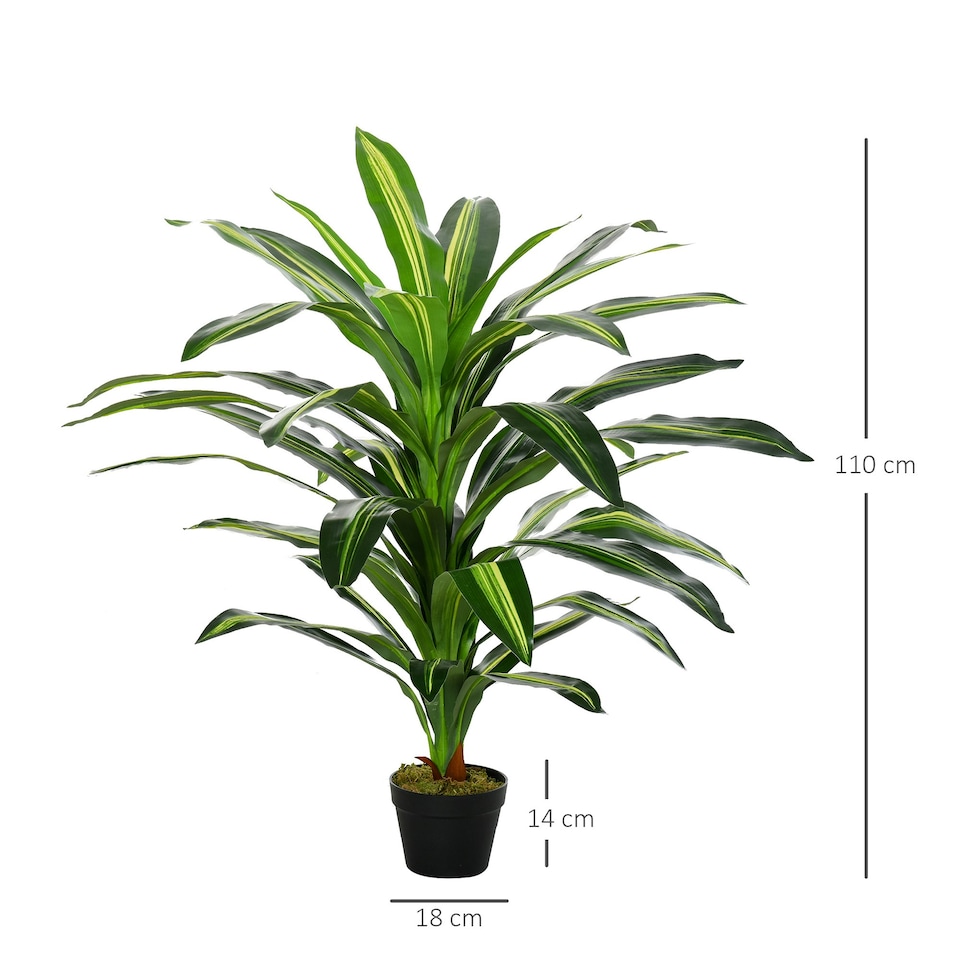 image 1 of Outsunny 110cm/3.6FT Artificial Dracaena Plant Fake Tree Potted Home Office
