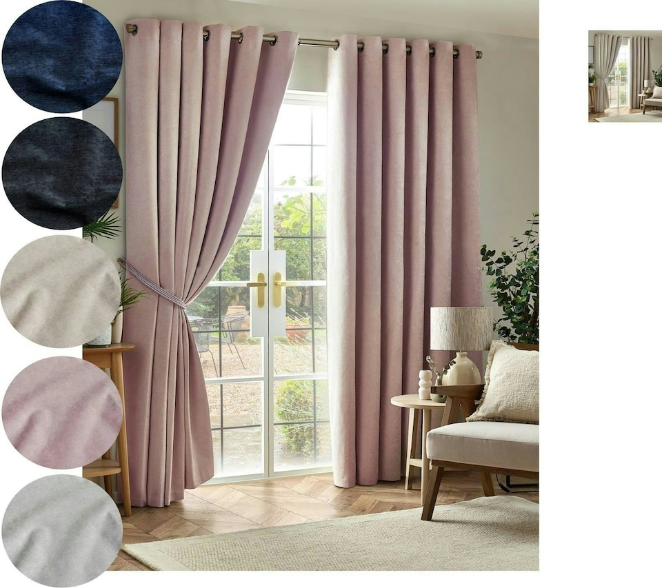 image 1 of Chenille Blackout Pencil Pleat Taped Top Curtains - 229cm x 183cm - Pink