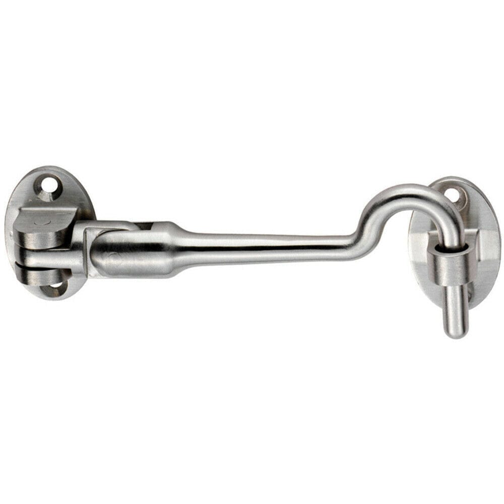 Loops Silent Pattern Cabin Hook & Eye Satin Stainless Steel 100mm Arm Cabinet Hatch in Metallics