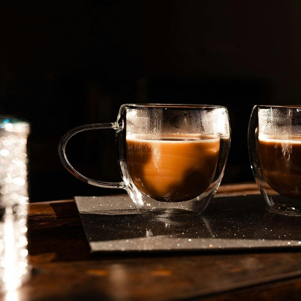 image 1 of Set of 2 Double Walled Glass Mug 450ml Clear