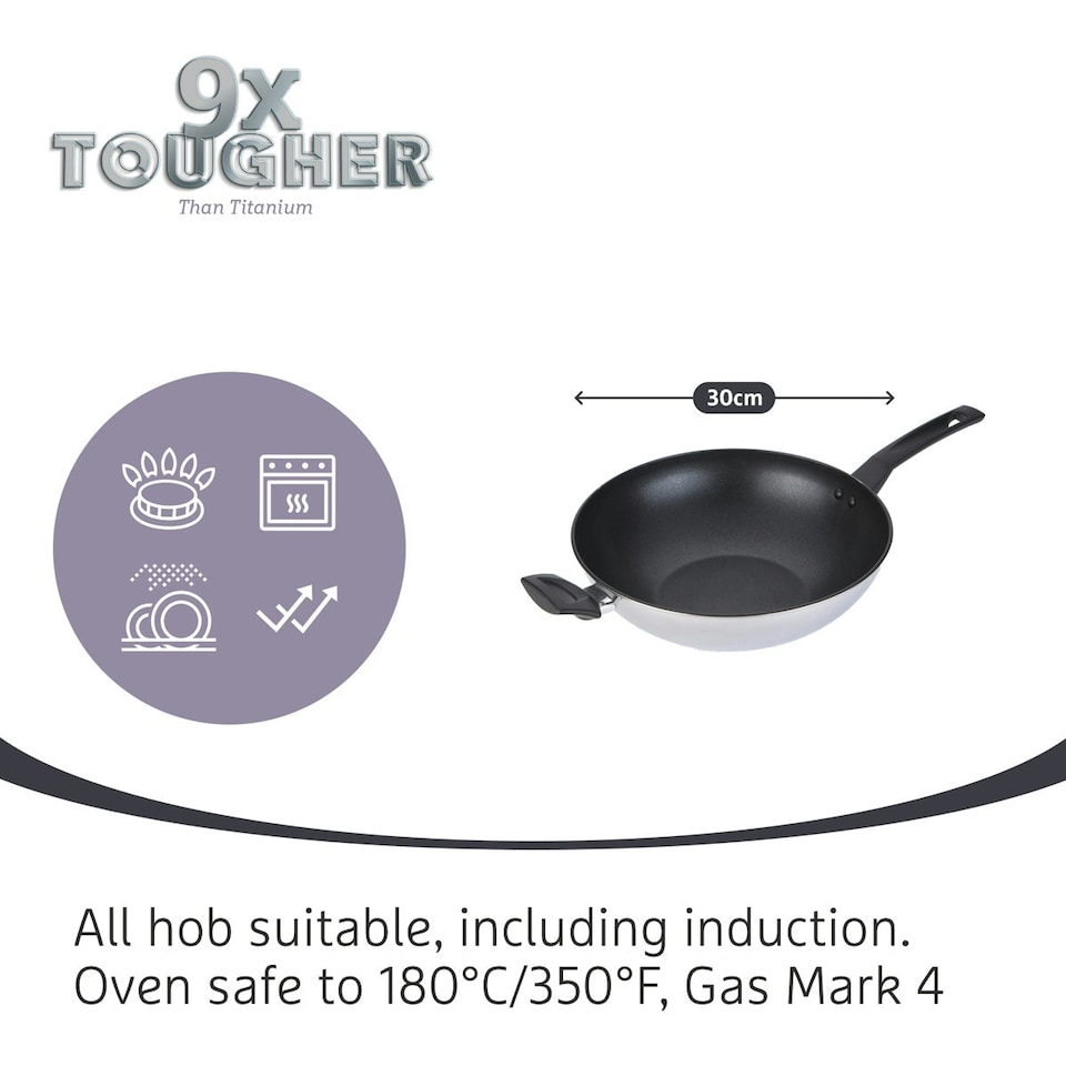 image 1 of Prestige 9 X Tougher 30cm Stainless Steel Stir Fry Wok