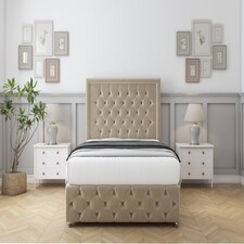 Sloomy Vienna Almond Coniston Divan Bed With Mattress 2 Drawers Right Side With 54" Floor Standing Headboard & 12" Matching Footboard 4' Small Double | Cream | Almond | Small Double | 1