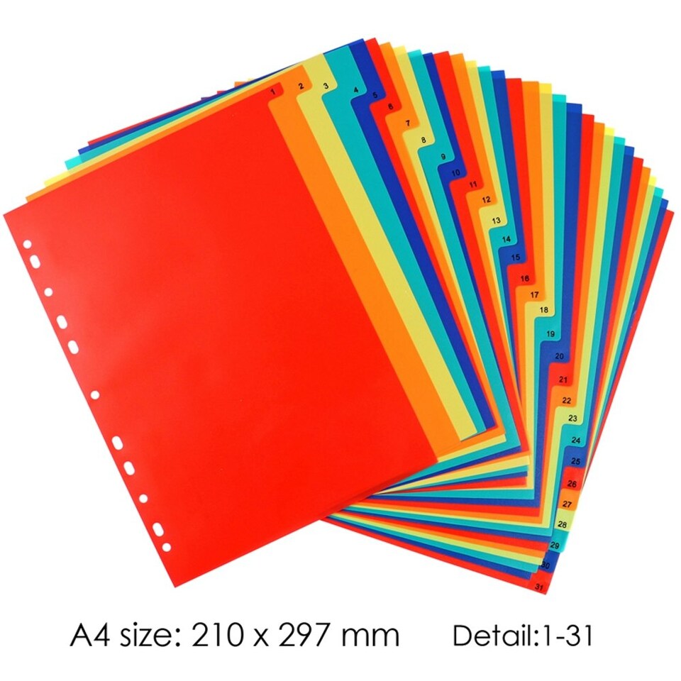 image 1 of A4 Coloured Plastic 31 Part Tabbed Index Dividers - File