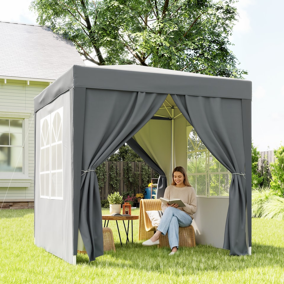 image 1 of Outsunny 2 x 2 m Garden Pop Up Gazebo, Wedding Party Tent Marquee, Water Resistant Awning Canopy With Sidewalls, Windows, Carry Bag, Grey