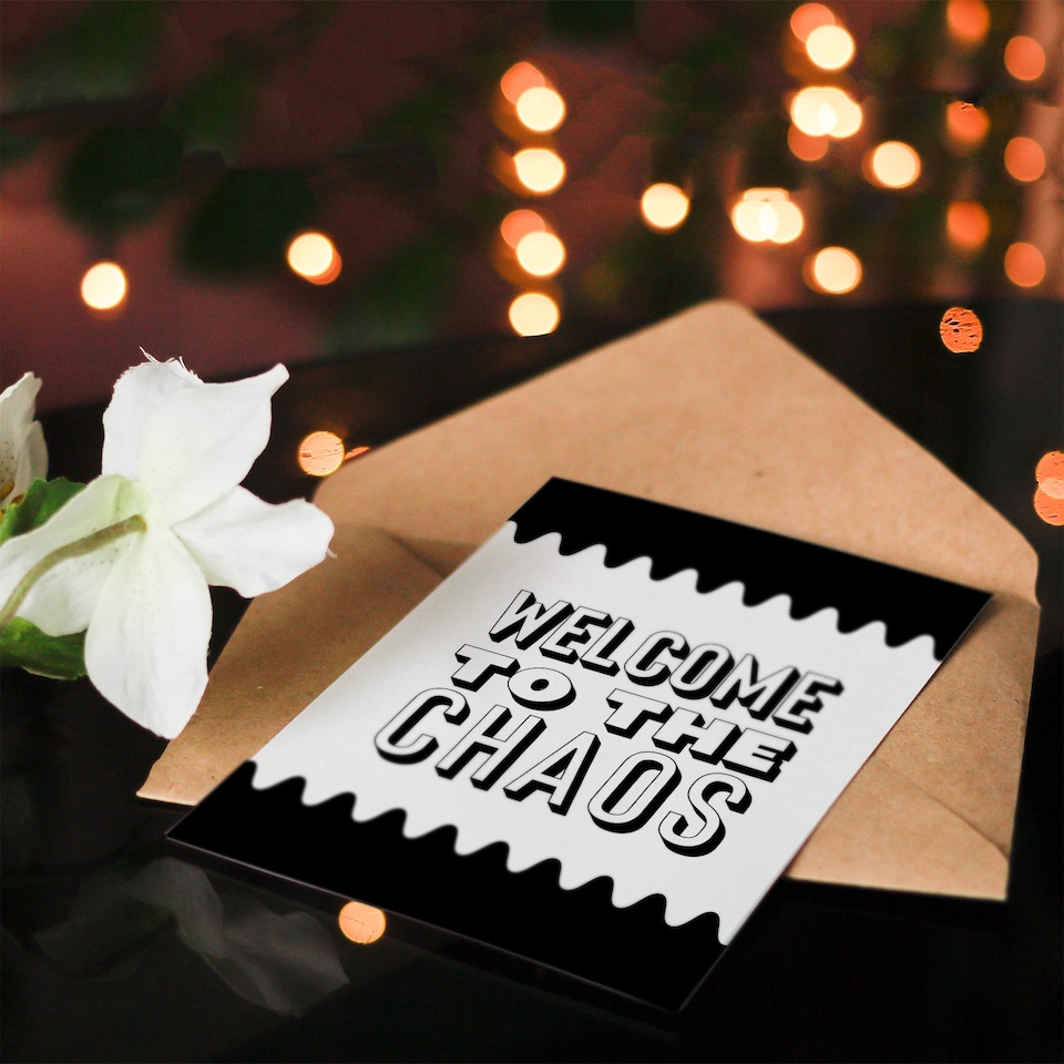 image 1 of Welcome To The Chaos Black White Modern Funny Housewarming Card
