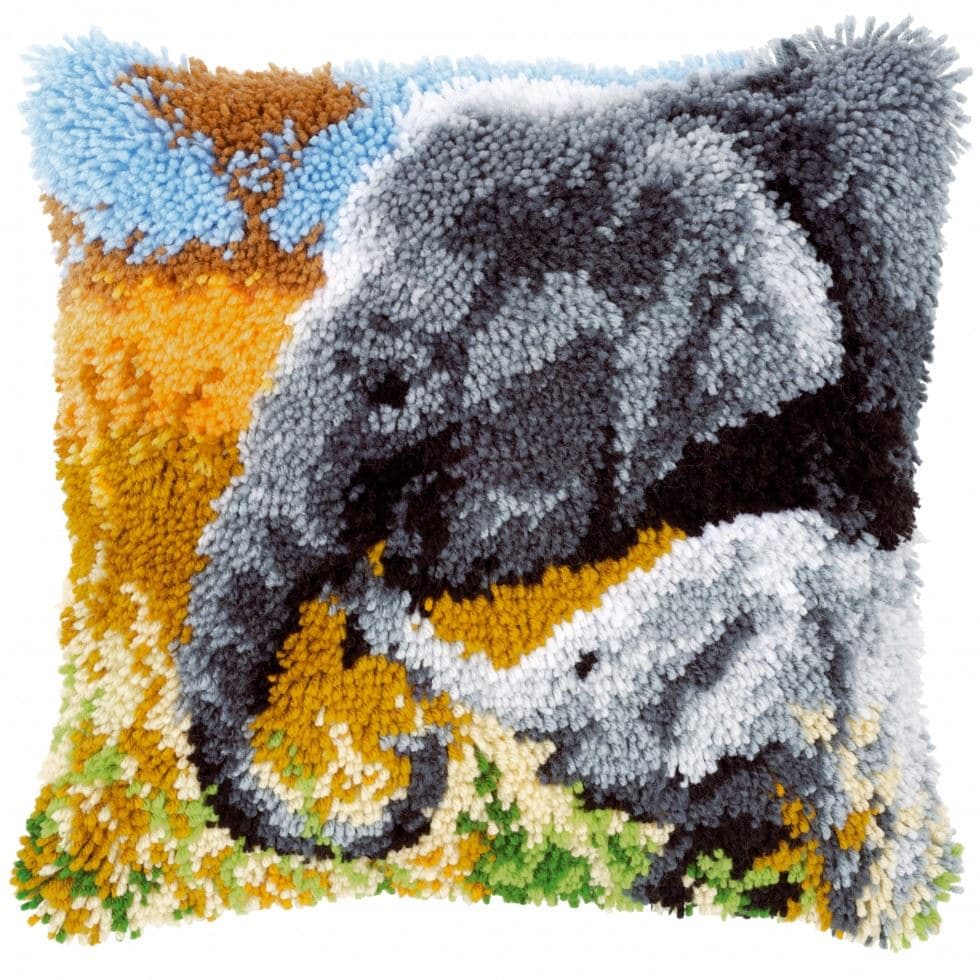 Vervaco Latch Hook Kit Cushion Elephant Baby & His Mother