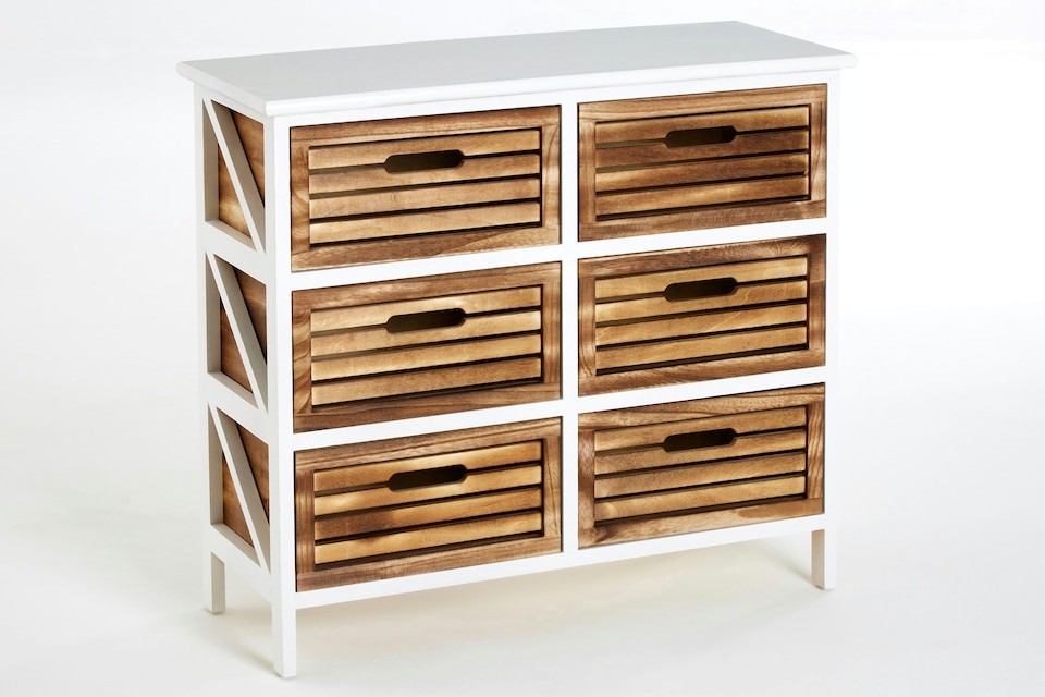 image 1 of Interiors by Premier White and Natural 6 Drawer Chest, Contemporary Drawer Chest, 6 Drawers Unit, White 6 Drawer Chest Dresser | Cream