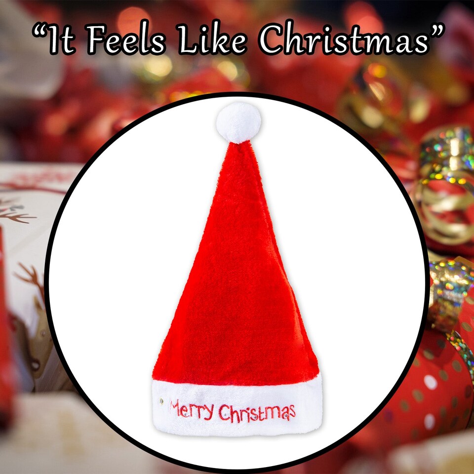 image 1 of vfm-estore Christmas Light-Up Merry Xmas Hat - Red, 30cm x 40cm