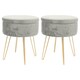 image 1 of Harbour Housewares Set Of 2 Grey Velvet Storage Footstools Round Gold Base Ottomans H45 x D36cm Functional Glam Design Grey