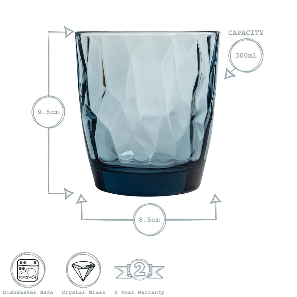 image 1 of Bormioli Rocco Diamond Water Glasses - 300ml - Blue - Pack of 6 | Clear | Clear