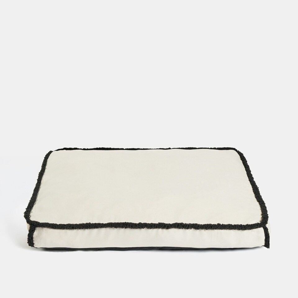 image 1 of OHS Sherpa Bind Rectangular Soft Plump Plush Cosy Pet Dog Cat Crate Cushion Bed Mat Multi | Cream and Black | M