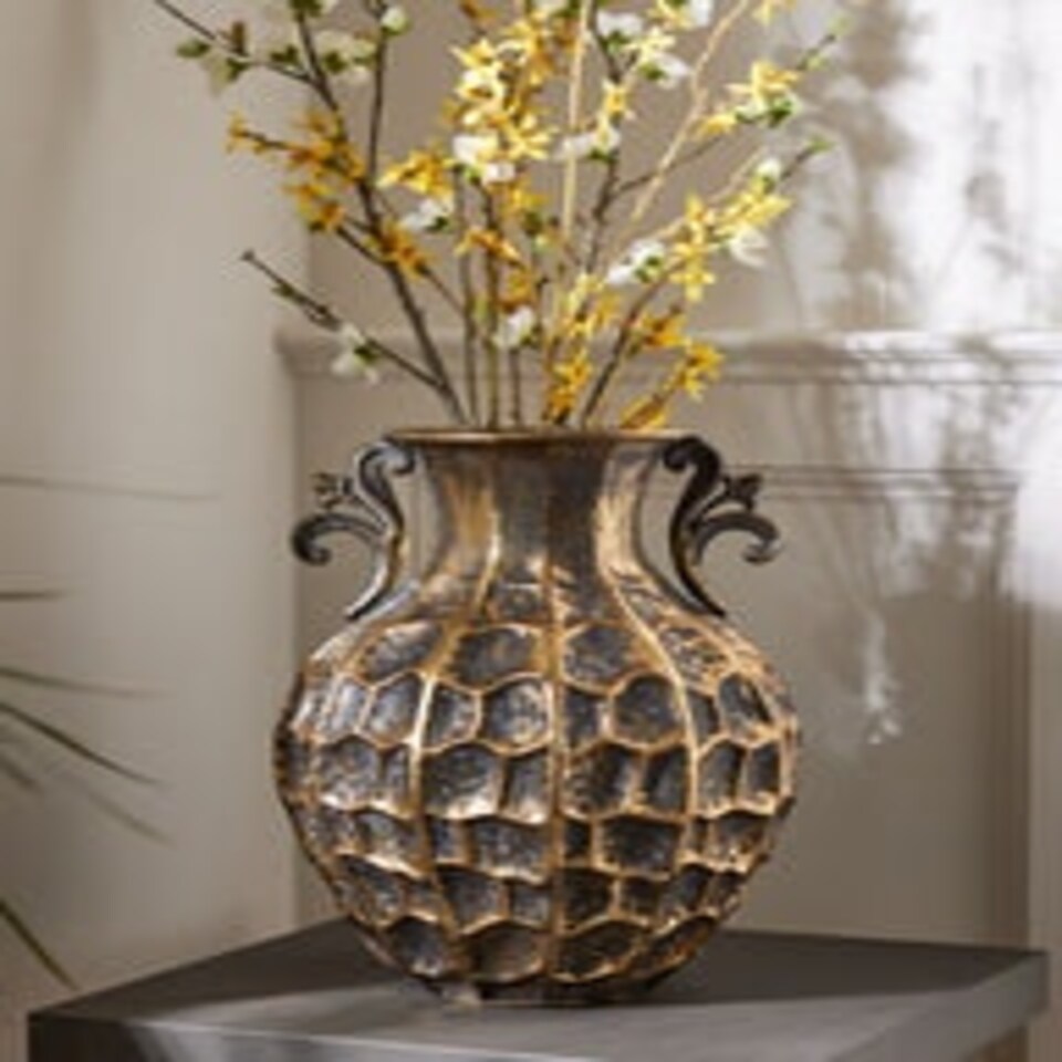 image 1 of Vintage Textured Vase with Handles Bronze