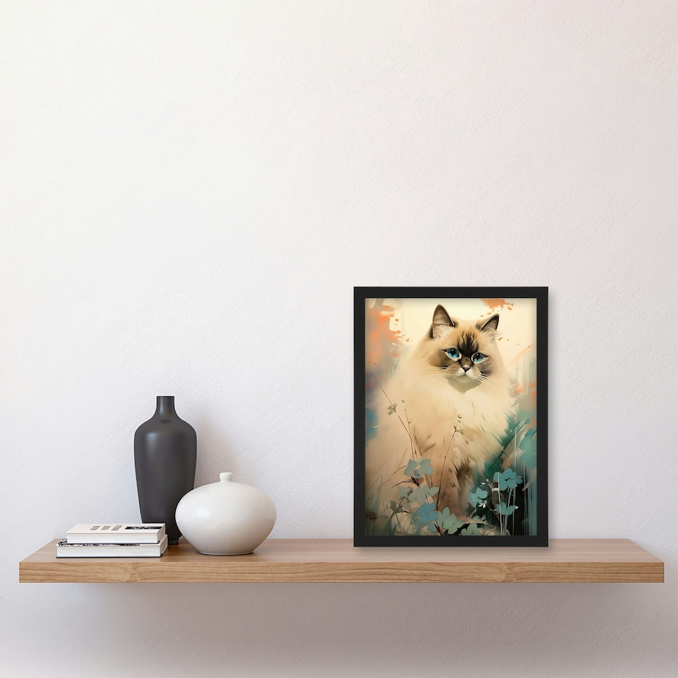 image 1 of Ragdoll Cat Pastel Colour Animal Portrait Black Framed Wall Art Print A4