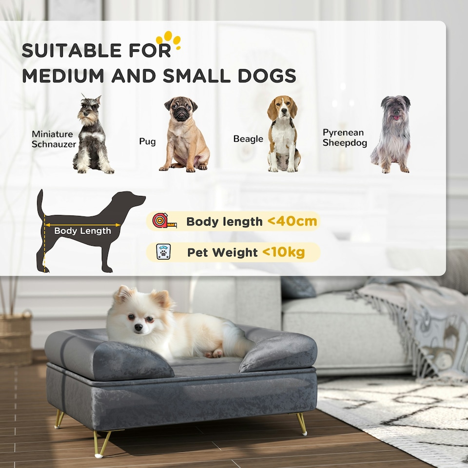 image 1 of PawHut Dog Sofa Pet Couch w/ Removable Backrest Cushion Washable Cover - Grey