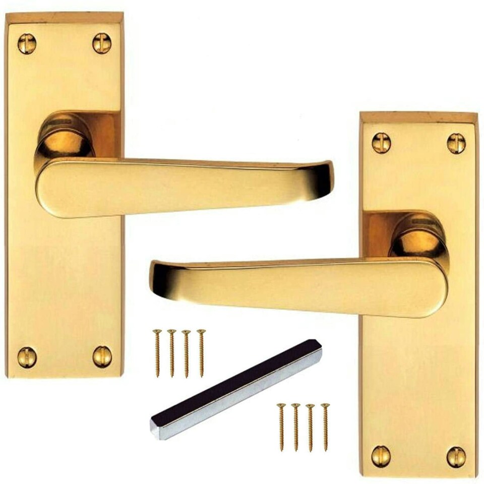 Golden Grace Victorian Straight Door Handles Backplate Lever Latch in Polished Brass Finish - 120mm x 42mm Gold