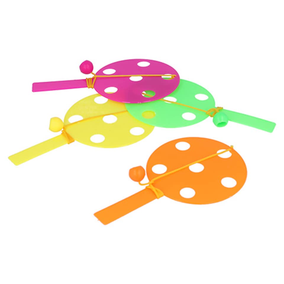 image 1 of Assorted Neon Colour Paddle Bat and Ball Game 14cm