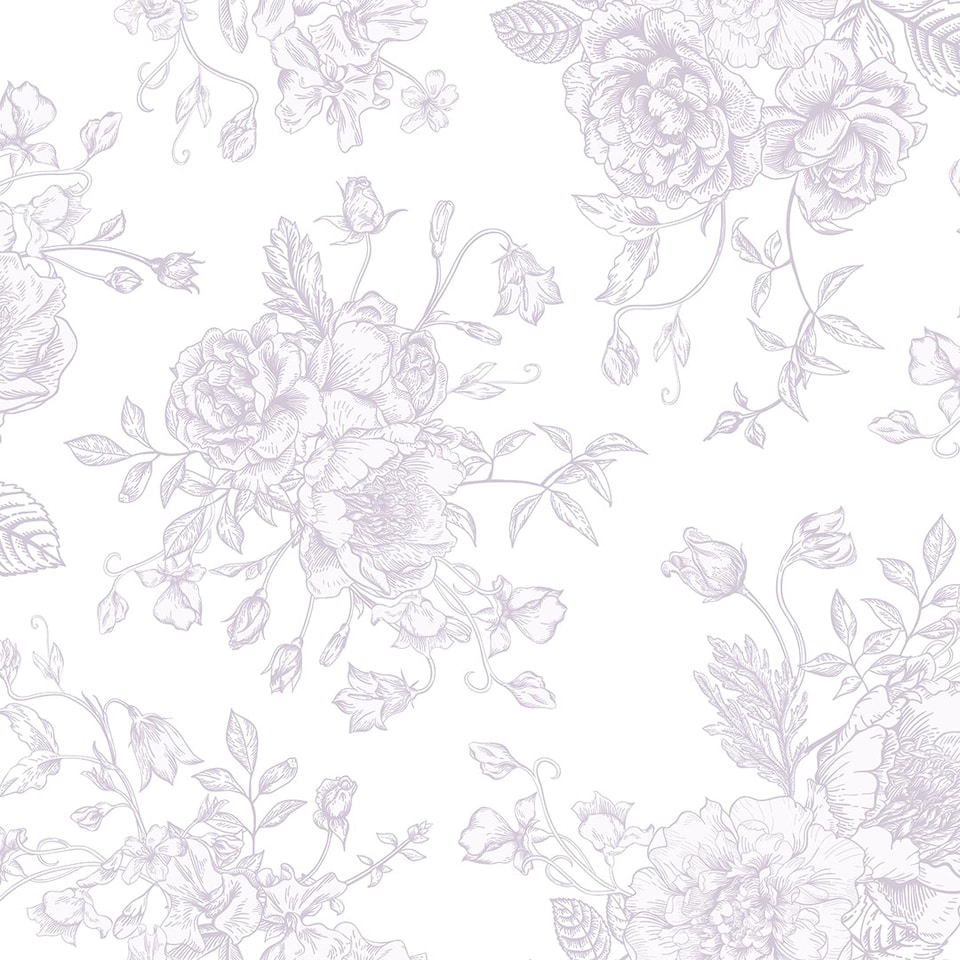 Sample of Romantic Roses Wallpaper in Lavender on White | Purple | Lavender on White