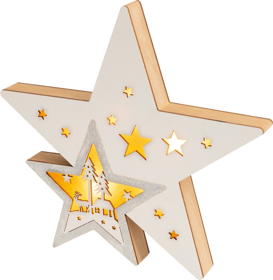 image 1 of St Helens Wooden Light Up Christmas Star