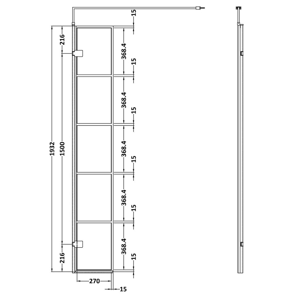 image 1 of 8mm Toughened Safety Glass Black Framed Wetroom Swing Screen - 300mm - Balterley