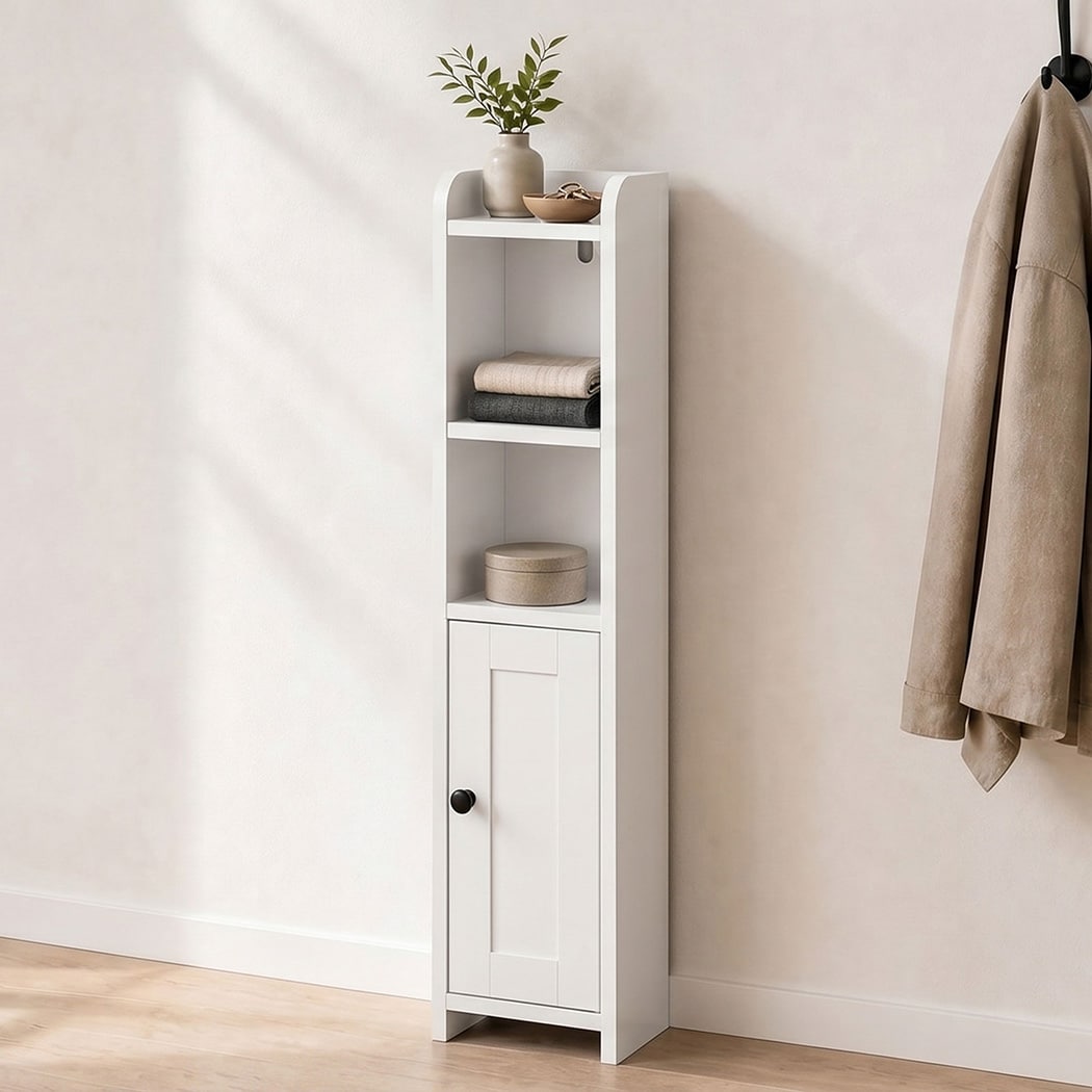 Levede Bathroom Cabinet Slim Corner Storage Adjustable Shelves PB MDF White