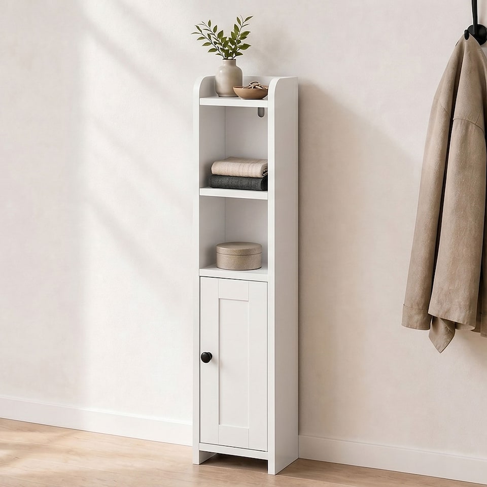 image 1 of Levede Bathroom Cabinet Slim Corner Storage Adjustable Shelves PB MDF White