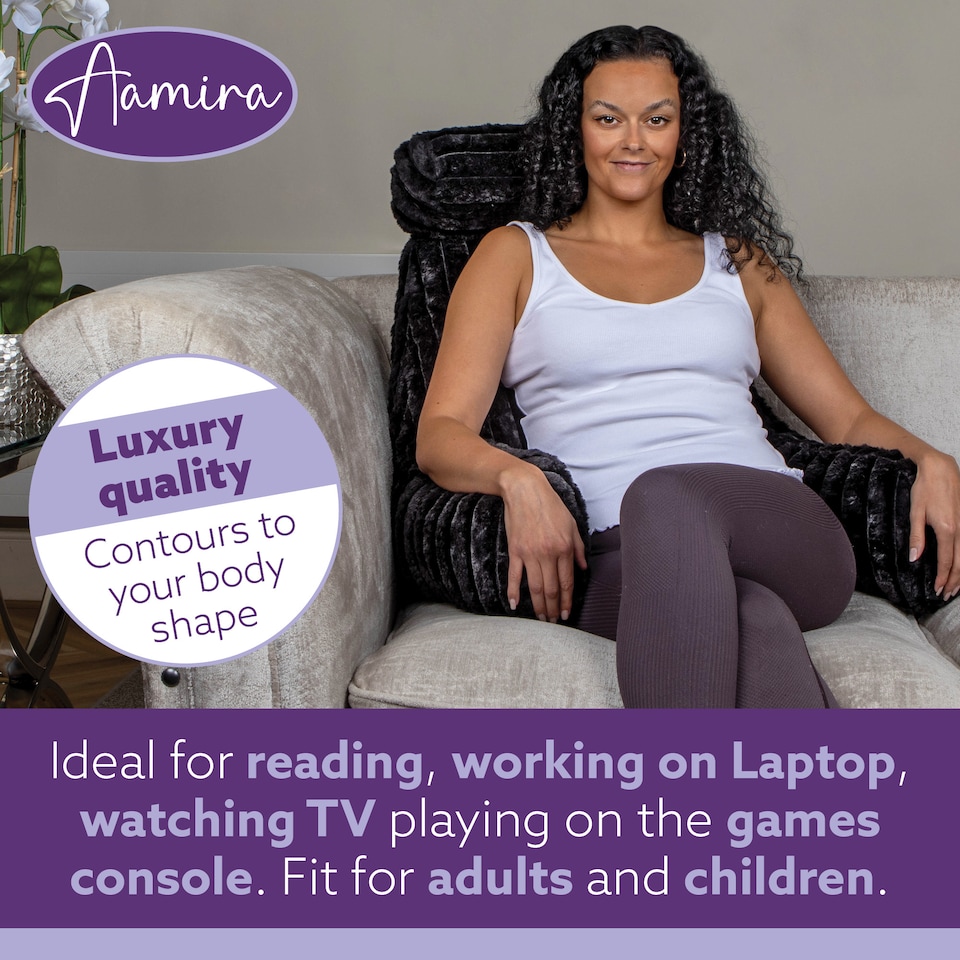 image 1 of Aamira Reading Pillow Black Faux Fur Ribbed Memory Foam Support Cushion | Black | Black | Standard | 1