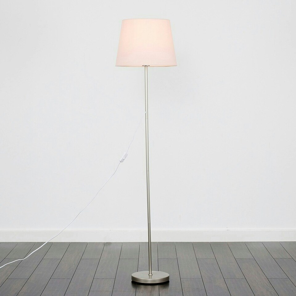 image 1 of ValueLights Modern Floor Lamp In Brushed Chrome Metal Finish With Pink Shade