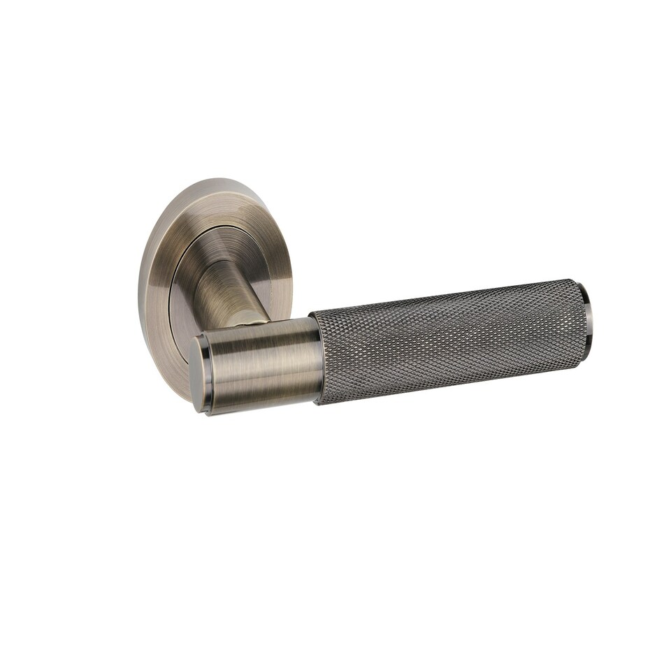 image 1 of Golden Grace Straight T-Bar Knurled Euro Lock Door Handle Set in Antique Brass with 70mm Key and Deadbolt Bronze