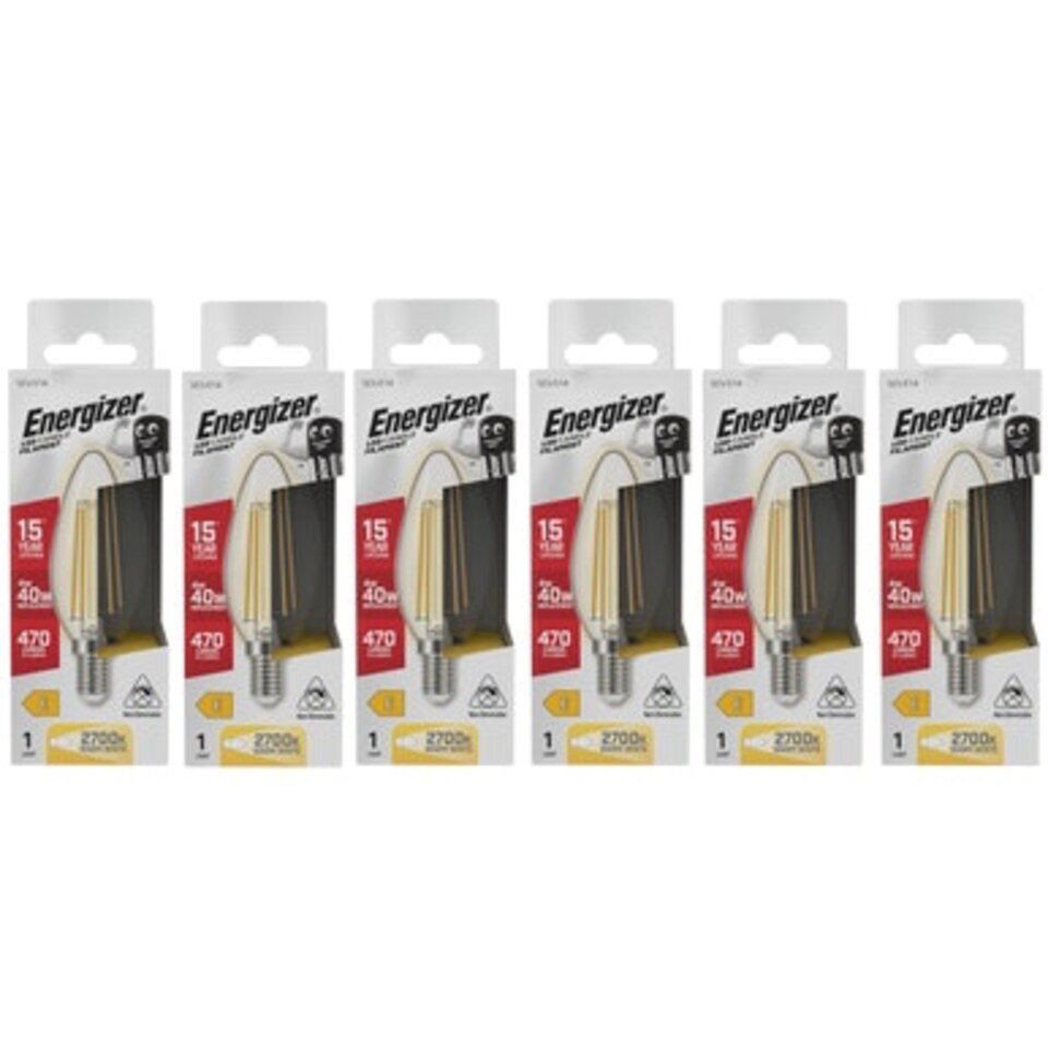 image 1 of Energizer LED Filament Candle E14 470lm 4W 2700K (Warm White) Light Bulb - Pack of 6